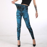 2020 Women Gym Leggings Faux Denim Jeans Leggings Pocket Printing Leggings Casual High Waist Pencil Pants Plus Pants