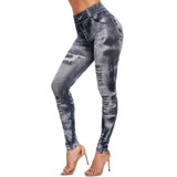 2020 Women Gym Leggings Faux Denim Jeans Leggings Pocket Printing Leggings Casual High Waist Pencil Pants Plus Pants