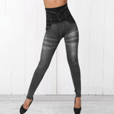 2020 Women Gym Leggings Faux Denim Jeans Leggings Pocket Printing Leggings Casual High Waist Pencil Pants Plus Pants