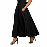 2019 High Waist Pleated Long Skirts Women Vintage Flared Full Skirt Swing Satin Skirt Casual Skirt