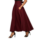 2019 High Waist Pleated Long Skirts Women Vintage Flared Full Skirt Swing Satin Skirt Casual Skirt