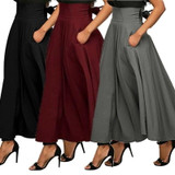 2019 High Waist Pleated Long Skirts Women Vintage Flared Full Skirt Swing Satin Skirt Casual Skirt
