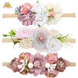 Peral Baby Headbands Flower For Girls Handmade Bundle Nylon Elastic Hair Band Baby Hairband Headdress Newborn Hair Accessories