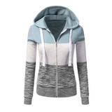 Women Zip-Up Hooded Jacket Autumn Winter Patchwork Loose Sweatshirt Coat Fashion Oversize Long Sleeve Drawstring Pocket Hoodies