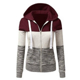 Women Zip-Up Hooded Jacket Autumn Winter Patchwork Loose Sweatshirt Coat Fashion Oversize Long Sleeve Drawstring Pocket Hoodies