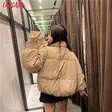 Tangada Women Solid Khaki Oversize Parkas Thick 2019 Winter Zipper Pockets Female Warm Elegant Coat Jacket 6A120