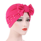 Solid Color Bowknot Beads Decor Women's Muslim Hijab Turban Head Wrap Hat Cap Solid Color Bowknot Beads Decor Women's Muslim Hijab Turban Head Wrap Hat Cap