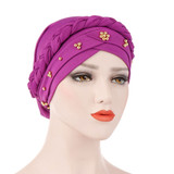 Solid Color Braid Beads Decor Women Muslim Hijab Turban Head Scarf Cap Hat Solid Color Braid Beads Decor Women Muslim Hijab Turban Head Scarf Cap Hat