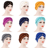 Solid Color Braid Beads Decor Women Muslim Hijab Turban Head Scarf Cap Hat Solid Color Braid Beads Decor Women Muslim Hijab Turban Head Scarf Cap Hat