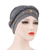 Solid Color Braid Beads Decor Women Muslim Hijab Turban Head Scarf Cap Hat Solid Color Braid Beads Decor Women Muslim Hijab Turban Head Scarf Cap Hat