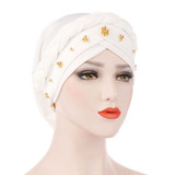 Solid Color Braid Beads Decor Women Muslim Hijab Turban Head Scarf Cap Hat Solid Color Braid Beads Decor Women Muslim Hijab Turban Head Scarf Cap Hat