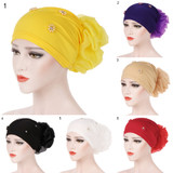 Islamic Muslim Hijab Faux Pearl Rhinestone Women Flower Back Turban Hat Headwrap Islamic Muslim Hijab Faux Pearl Rhinestone Women Flower Back Turban Hat Headwrap