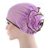 Women Flower Back Islamic Muslim Hijab Chemo Cancer Turban Hat Cotton Headwrap Women Flower Back Islamic Muslim Hijab Chemo Cancer Turban Hat Cotton Headwrap