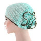 Women Flower Back Islamic Muslim Hijab Chemo Cancer Turban Hat Cotton Headwrap Women Flower Back Islamic Muslim Hijab Chemo Cancer Turban Hat Cotton Headwrap