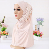 Fashion Lace Flower Rhinestone Decor Women Scarf Muslim Hijab Head Wrap Headwear Fashion Lace Flower Rhinestone Decor Women Scarf Muslim Hijab Head Wrap Headwear