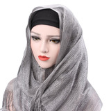 Women's Fashion Glitter Plain Tassels Hijab Muslim Islamic Head Scarf Long Shawl