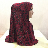 H105 printed pray hijab medium size muslim amira hijab pull on islamic scarf head wrap headband