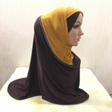 H096 fashion muslim amira hijab with rhinestones pull on hoody islamic scarf head wrap pray scarf headbands