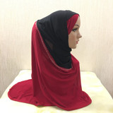 H096 fashion muslim amira hijab with rhinestones pull on hoody islamic scarf head wrap pray scarf headbands