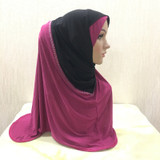 H096 fashion muslim amira hijab with rhinestones pull on hoody islamic scarf head wrap pray scarf headbands