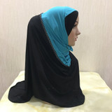 H096 fashion muslim amira hijab with rhinestones pull on hoody islamic scarf head wrap pray scarf headbands