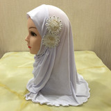 H081beautiful small girl Al amira hijab with flowers fit 2-7 years old muslim kids pull on islamic scarf headscarf