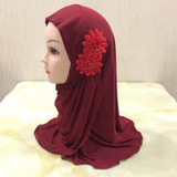 H081beautiful small girl Al amira hijab with flowers fit 2-7 years old muslim kids pull on islamic scarf headscarf