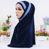 H109 latest two pieces muslim amira hijab plain pull on islamic scarf head wrap headband underscarf hats