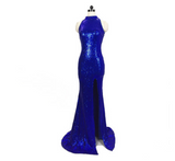 Split long hanging neck sequins fishtail slim evening dress nightclub dress