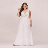 Plus Size Wedding Dress Appliques Tulle A Line V Neck