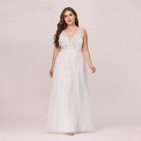 Plus Size Wedding Dress Appliques Tulle A Line V Neck