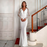 Sexy Women Deep V Neck Evening Party Dress Long Sleeve Sexy Women Deep V Neck Evening Party Dress Long Sleeve