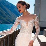 Long Sleeve See Through Illusion Mermaid Wedding Dress