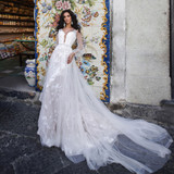 Long Sleeve Deep V-neck Backless Wedding Dresses