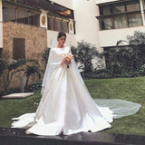 Satin Simple Wedding Dresses Long Sleeves Muslim Wedding Gowns Bride Dresses