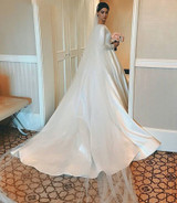 Satin Simple Wedding Dresses Long Sleeves Muslim Wedding Gowns Bride Dresses