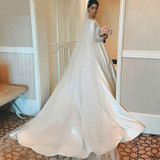 Satin Simple Wedding Dresses Long Sleeves Muslim Wedding Gowns Bride Dresses