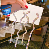 Long Tassel Crystal Drop Earring for Women Shiny Gold Silver Color S Shape Rhinestone Dangle Earring Wedding Party Jewelry