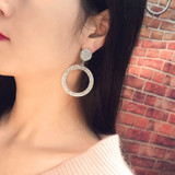 Fashion Shining Circle Drop Earrings Precision Inlay Gold Silver Color Rhinestone Earrings for Women Wedding Party Jewelry