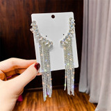 Fashion Long Tassel Full Rhinestone Drop Earrings for Women Bijoux Shiny Water Drop Crystal Dangle Earrings Jewelry Gifts