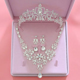 Pearl Wedding Bridal Jewelry Sets Women Bride Wedding Party Tiara Crown Earring Necklace Pearl Wedding Bridal Jewelry Sets Women Bride Wedding Party Tiara Crown Earring Necklace
