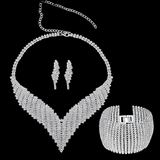 Luxury Classic Crystal Bridal Jewelry Set for Women Clear Rhinestone Wedding Bracelets Necklace Sets