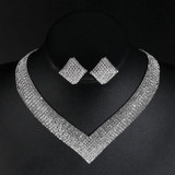 Luxury Classic Crystal Bridal Jewelry Set for Women Clear Rhinestone Wedding Bracelets Necklace Sets