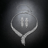 Leaf Branch Crystal Bridal Jewelry Sets for Women Silver Color Rhinestone Bridal Necklace and Earring