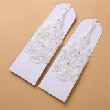 Gorgeous Bridal Gloves Crystal Rhinestone Red White Short Lace Wedding Gloves