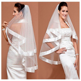 Simple Tulle Wedding Veils Two Layer Ribbon Edge Bridal Veil Lace Short White Ivory Bride Accessories