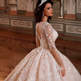 Luxury Long Sleeve Flowers Lace Ball Gown Wedding Dresses