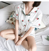 Cotton Pajama with Lovely Strawberry Printing Short Sleeve and Shorts