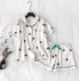 Cotton Pajama with Lovely Strawberry Printing Short Sleeve and Shorts