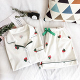 Cotton Pajama with Lovely Strawberry Printing Short Sleeve and Shorts